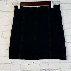 Free People Black Denim Mini Skirt Paneled Stretch Zip Back OB463519 Size 6